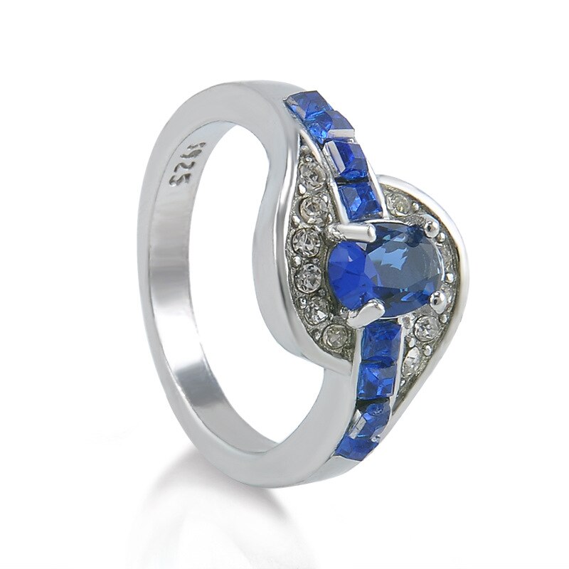 MISANANRYNE Einzigartige Schmuck Blau Oval Zirkon Stein Ring Silber Farbe Hochzeit Verlobung Ringe Für Frauen Männer