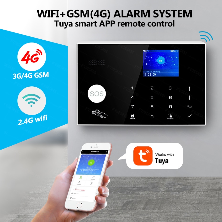 Sistema de alarma G34 para el hogar, Panel antirrobo de seguridad con WIFI, GSM, 3G, 4G, Control por aplicación remota Tuya, pantalla completamente táctil a Color de pulgadas, 2,4