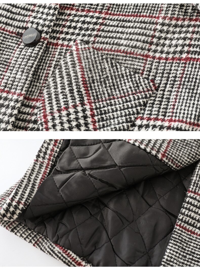 Stor flicka tjocka yllerockar barn klassisk rutig lös jacka barn höst vinter yllerock flickor barn turn-down krage kläder