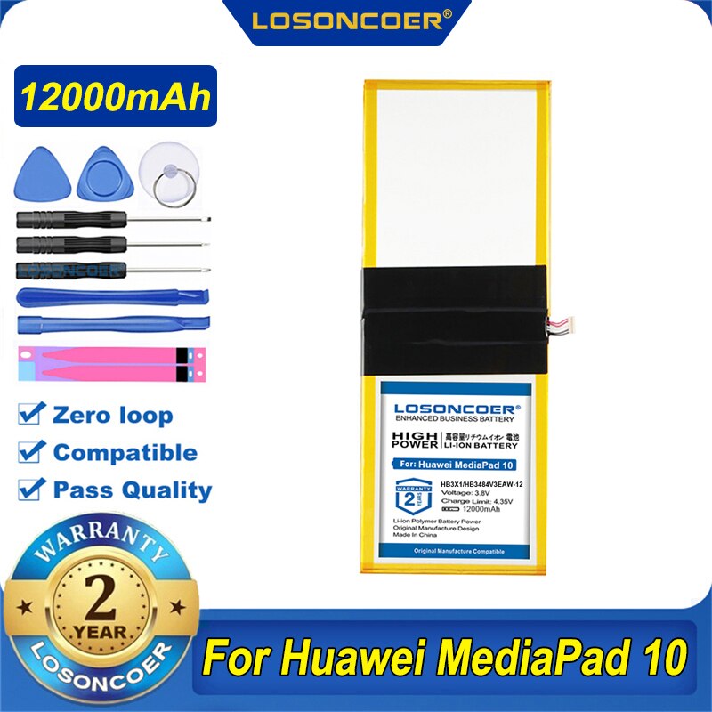 100% Original LOSONCOER 12000mAh HB3X1 HB3484v3eaw-12 Tablet Battery For Huawei MediaPad 10 Link S10-201wa Tablet PC