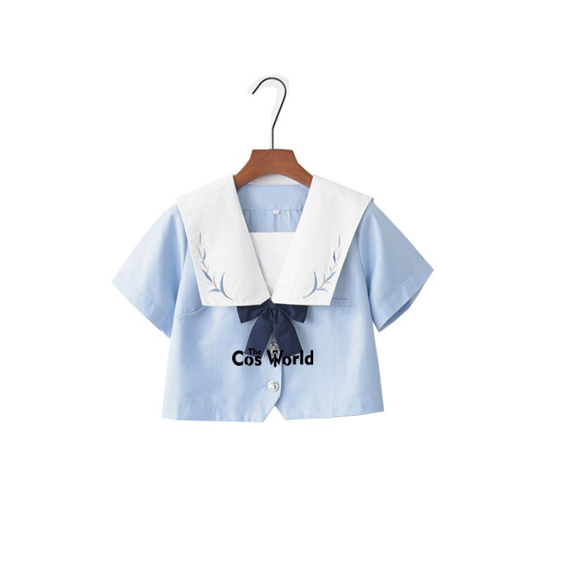 Vatten blå vit sommar marin sjöman kostym toppar kjolar jk gymnasieuniform klass uniform elever tyg: Kortärmad / Xxl
