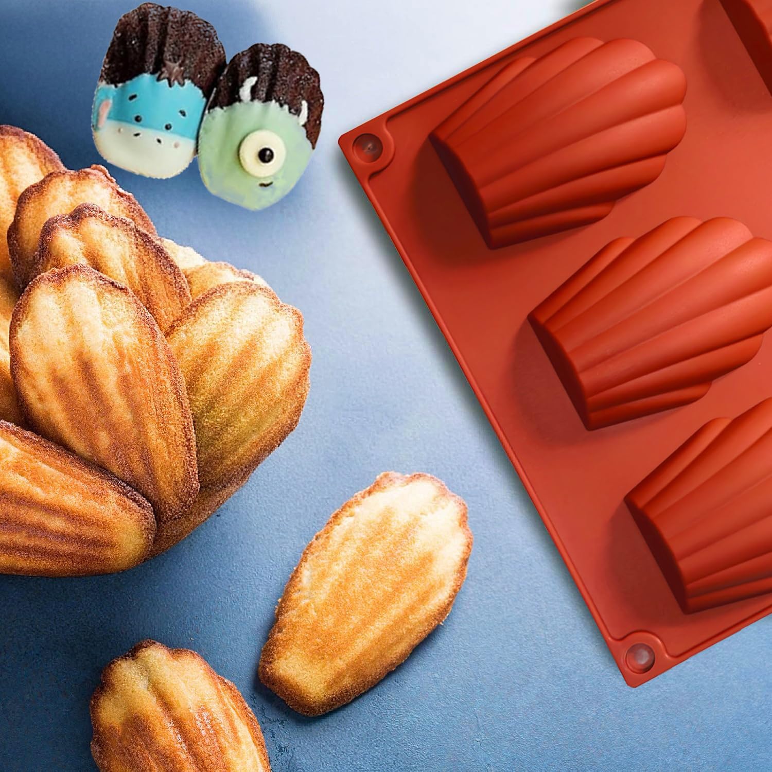 För madeleine-bakplåtar , 4 9- -kaksformar i silikon med non-stick-beläggning, snäckformade madeleineformar