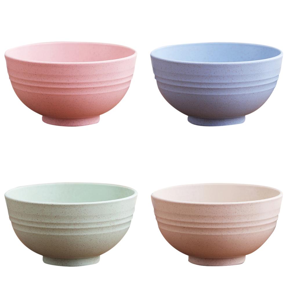 4pcs Colorful Wheat Straw Rice Noodle Salad Bowl Plate Sauces Snacks Dish Eco-friendly Kitchen Tableware Fiber Lightweight Bowl