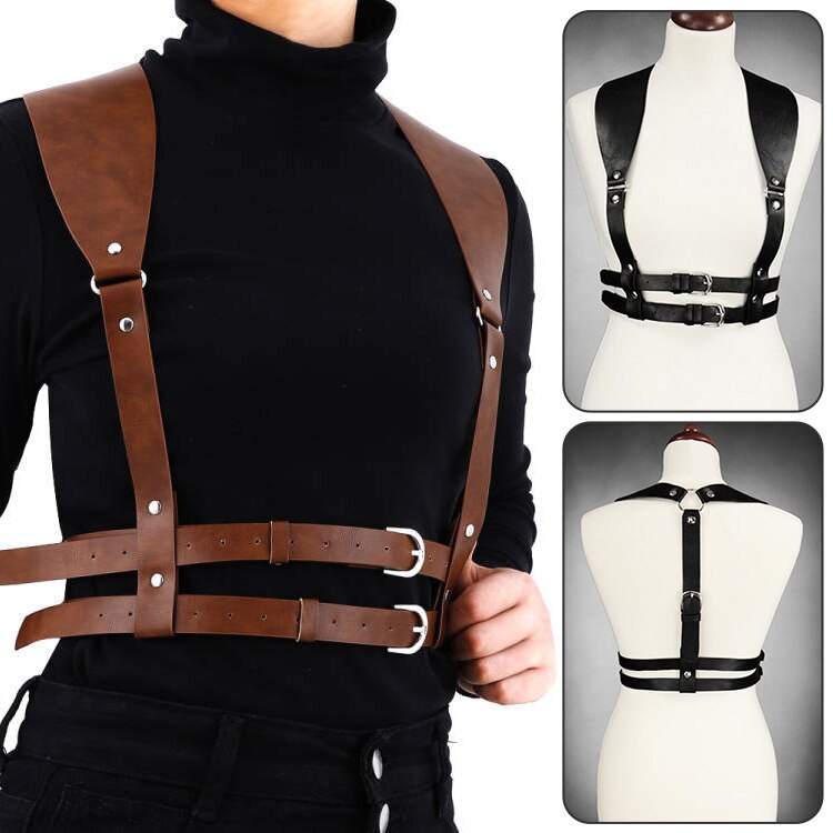 Harnais de poitrine gothique en cuir PU pour hommes, bretelles de gilet, ceintures de taille, Costumes de Cosplay, Punk rétro