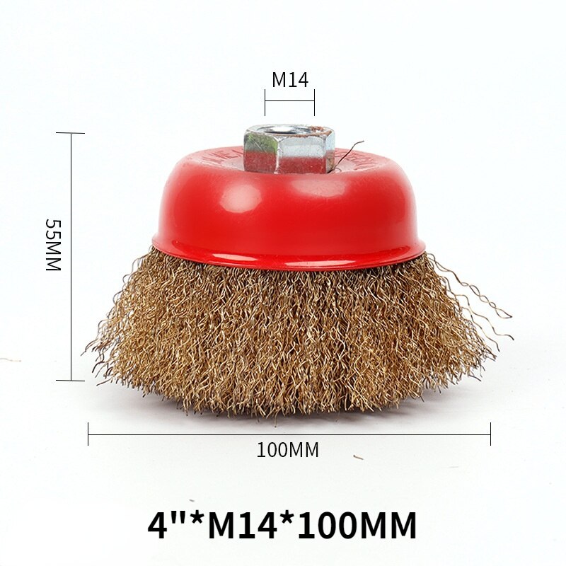 Metal Polishing Wheel / Cleaning Wire Brush / Bowl Type Grinding and Derusting Steel Wire Wheel with Nut / Angle Grinder: 4inch M14x100MM