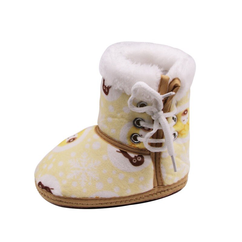 Botas de inverno do bebê recém-nascido botas da menina do bebê macio quente floco de neve pinguim impressão tubo laço lateral do bebê sapatos de algodão: YELLOW