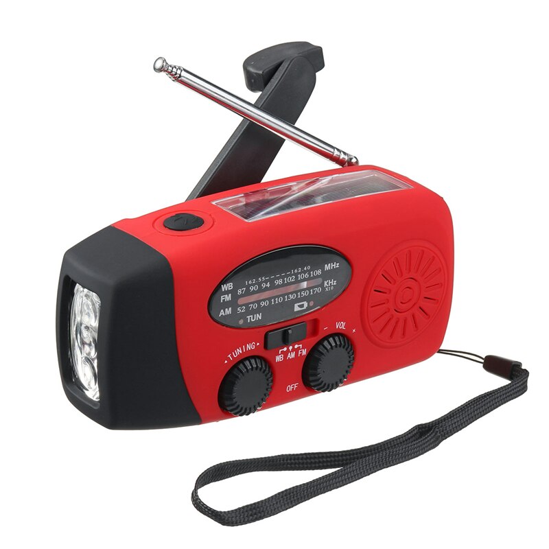 Emergency Hand Crank Manual Crank Generator Am Fm Solar Weer Radio Met Led Zaklamp Zelf Aangedreven 1000Mah Power Bank: Rood