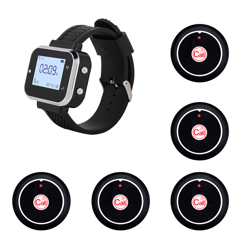 Fast 5 Call Button 1 Wrist Watch Pager Restaurant Wireless Calling System Transmitter Paging Cafe Waiter Service Buzzer: SKY BLUE