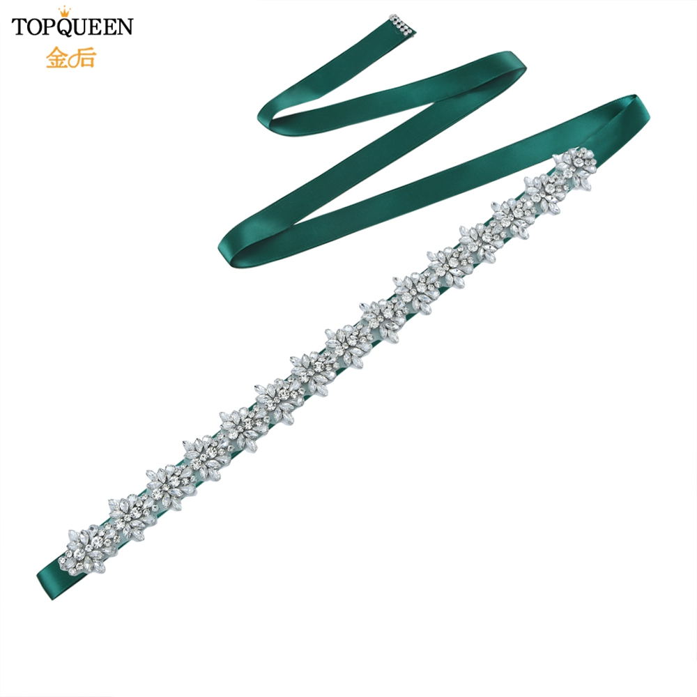 Topqueen s269 faixas de cristal de strass femininas dama de honra festa à noite cinto vestidos de noiva acessórios cintura cintos nupciais: green ribbon