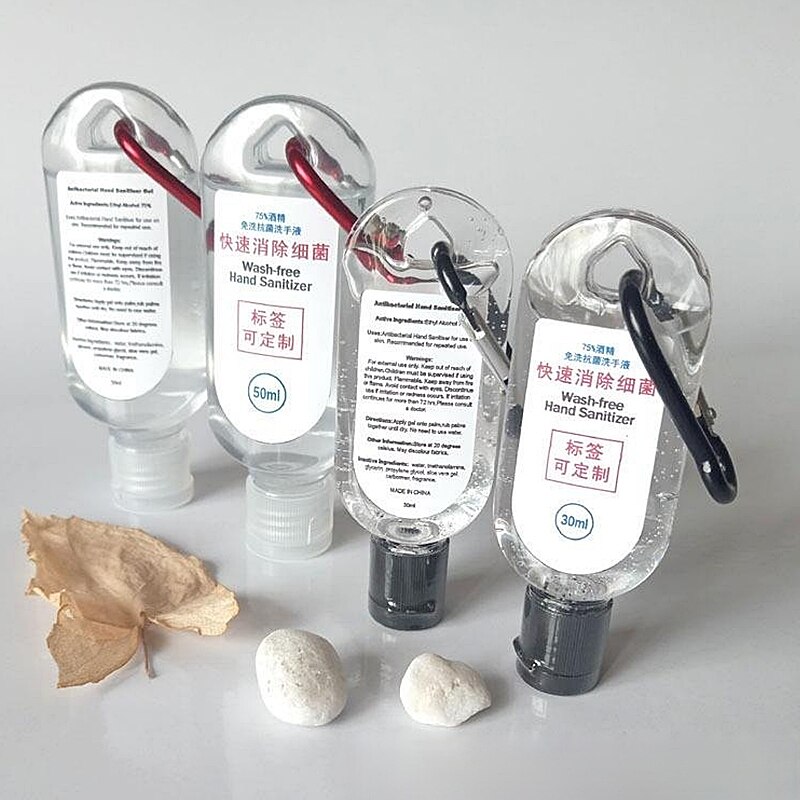 50ml Refillable Bottles Hand Sanitizer Containers Travel Bottles Alcohol Containers (Transparent Bottles Random Hook)