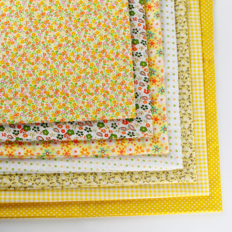 50 x 50cm 100% cotton fabric floral print fabric for DIY sewing patchwork Mixed Style cloth material: 7pcs in one yellow
