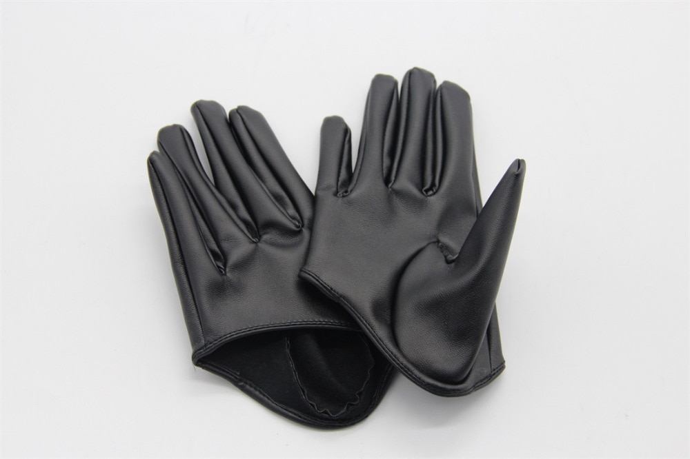 Faux Leather Male Female Five Finger Half Palm Gloves Mittens Cosplay Accessory