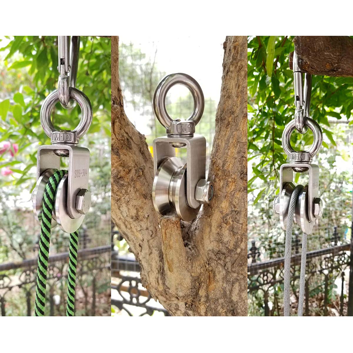 Poleas giratorias tipo U, rodamiento dúplex de acero inoxidable 304, supersilencioso, desmontable, rotación de 360 grados, rueda de tracción resistente
