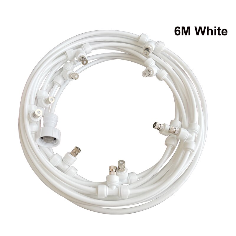 Sistema de enfriamiento por nebulización de Patio, Kits de riego de jardín, pulverizador de 6m-18m, presión de grifo de agua de 4-5bar: 6M White