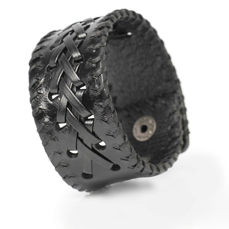 Charm Bracelets For Women Vintage Knight Courage Bandage Woven Wrap Female Leather Bracelets.: Black