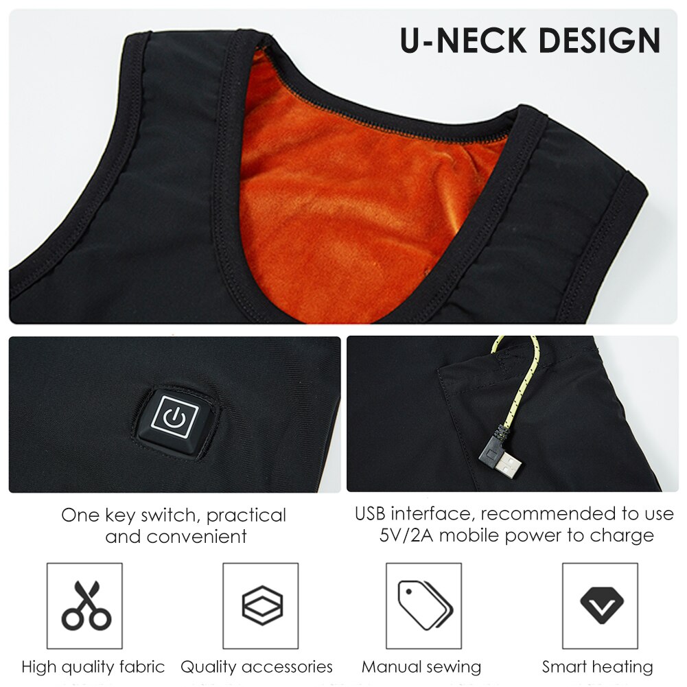 USB Smart Electric Heated Vest Warm 3 Adjustable Temperature Levels Abdomen Back Heating Vest For Outdoor Hiking Cycling Skiing