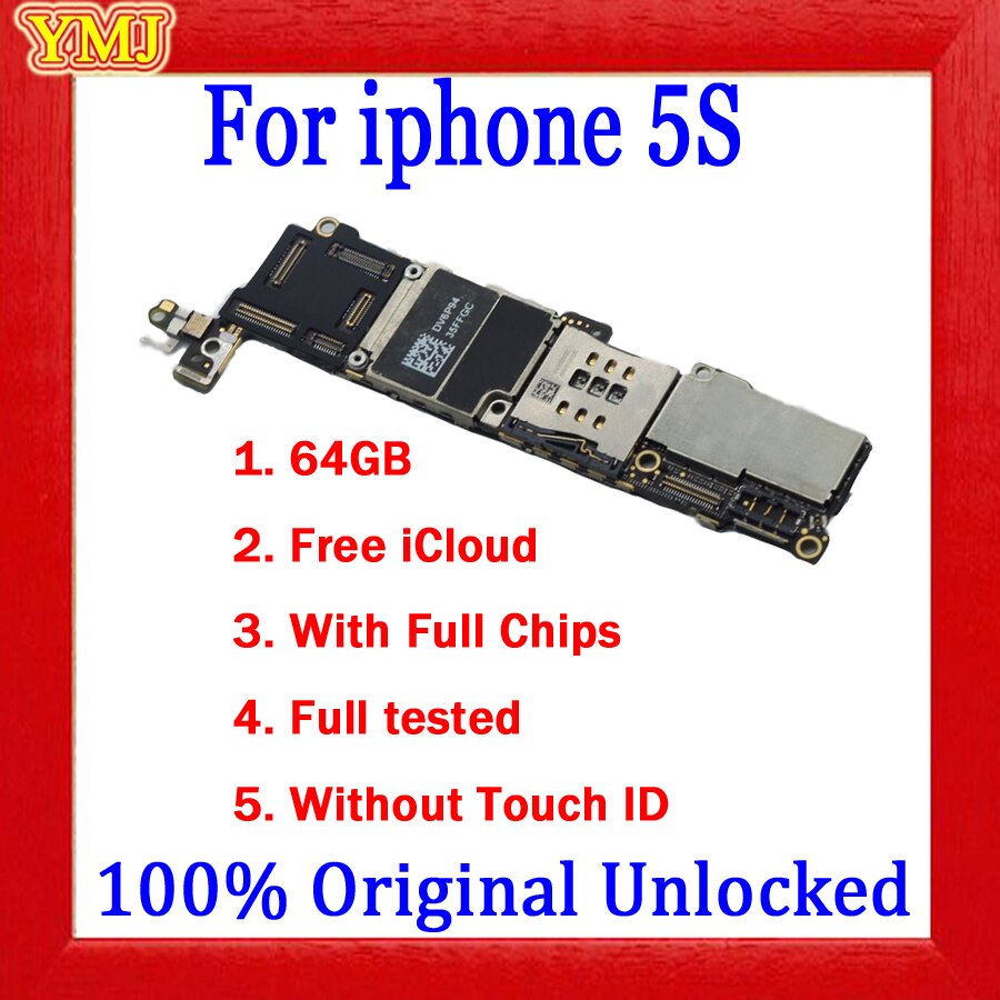 Voor Iphone4 4S 5 5C 5S Moederbord, 100% Originele Ontgrendeld Voor Iphone 4 5 Moederbord Met Volledige Chips & Ios Systeem, 8Gb/16Gb/32Gb/64: For 5S 64GB