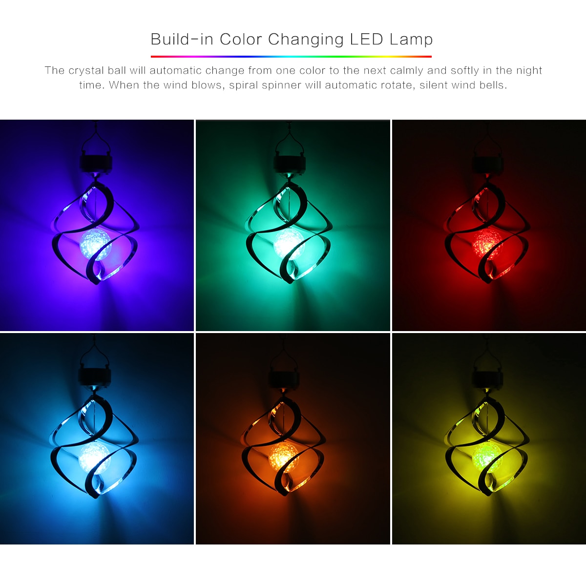 Spinner lumière de jardin extérieur 3D | Patio, couleur changeante, suspension de cour, lampe éolien à énergie solaire, carillon, décoration de pelouse, artisanat de maison Led