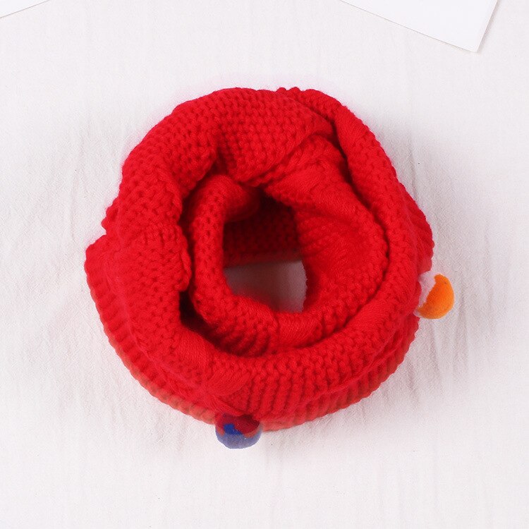 Höst vinter pojkar tjejer halsduk baby barn halskrage färgglad pompom godis halsduk varm tjock stickad ull barn o ring halsdukar: Röd 1