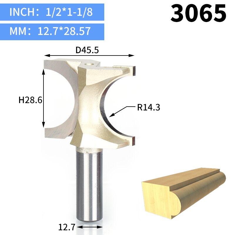 Huhao 1 stuks 1/2 " schacht halfronde bit 2 -snijder freesbits voor hout zonder lager houtbewerkingsgereedschap frees: 3065