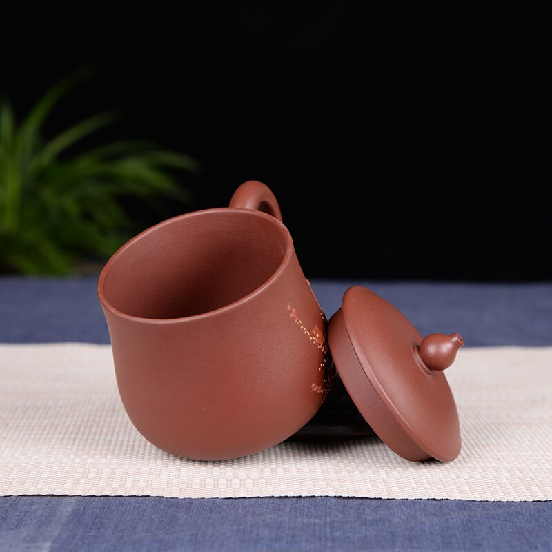 370Ml Yixing Paarse Klei Mok Met Deksel Kit Hand Geschilderd Pruimenbloesem Grote Capaciteit Ruwe Erts Zisha Cup Kantoor master Puer Thee Cup