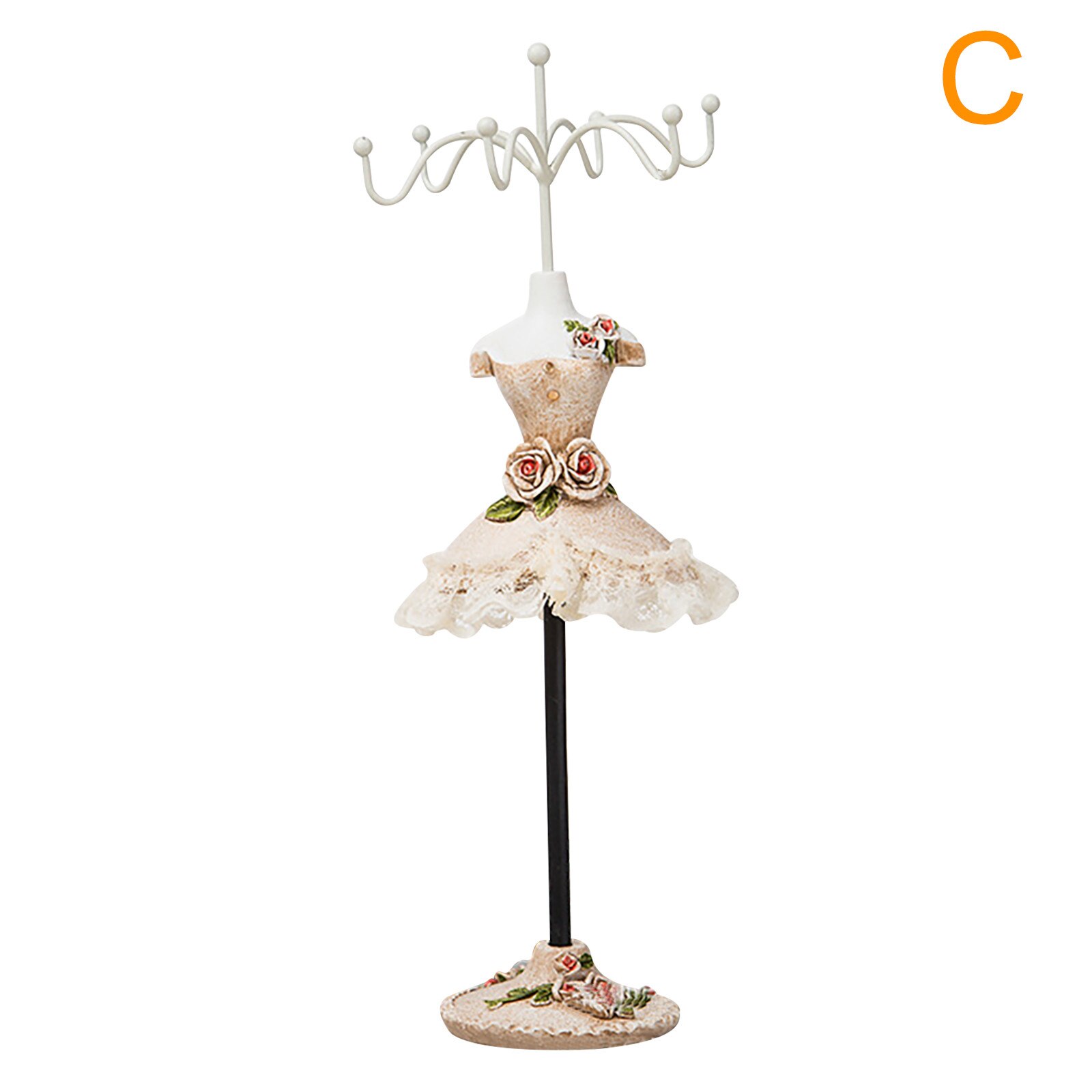 White Dress Lady Mannequin Jewelry Holder Bracelet Necklace Display Stand Home Jewelry Organizer Mall Necklace Show Stand: C