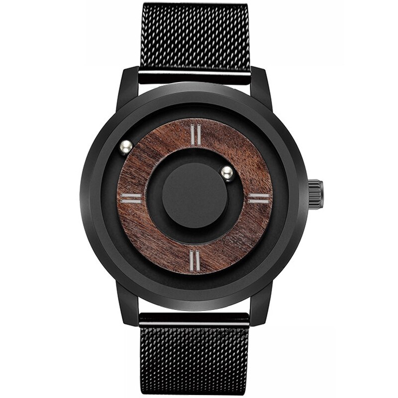 Echt Holz Uhr Kreative Holz Zifferblatt Männer Uhren Magnetische Magnet Metall Ball EUTOUR Mens Retro Quarzuhr Männlichen Saat reloj: 4