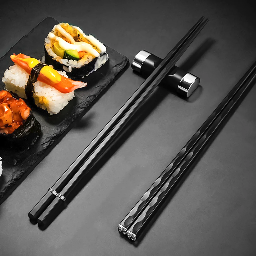 5 Pairs Japanese Chinese Chopsticks Sushi Non-slip Sticks Reusable Metal Korean Chopsticks Set Healthy Alloy Tableware set