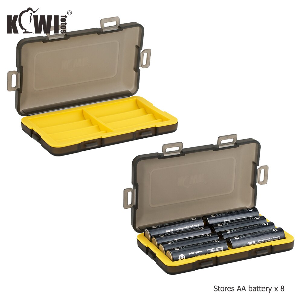 KIWI Silicone Waterproof Battery Storage Box Battery Holder Case For 8 AA or 14500 Batteries Container Organizer Box Case: KBC-8AA YELLOW