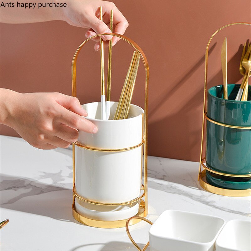 Ijzer Kunst Keramiek Eetstokje Houder Huis Keuken Benodigdheden Servies Opslag Tank Afvoer Rack Bestek Opbergdoos Keuken Organizer