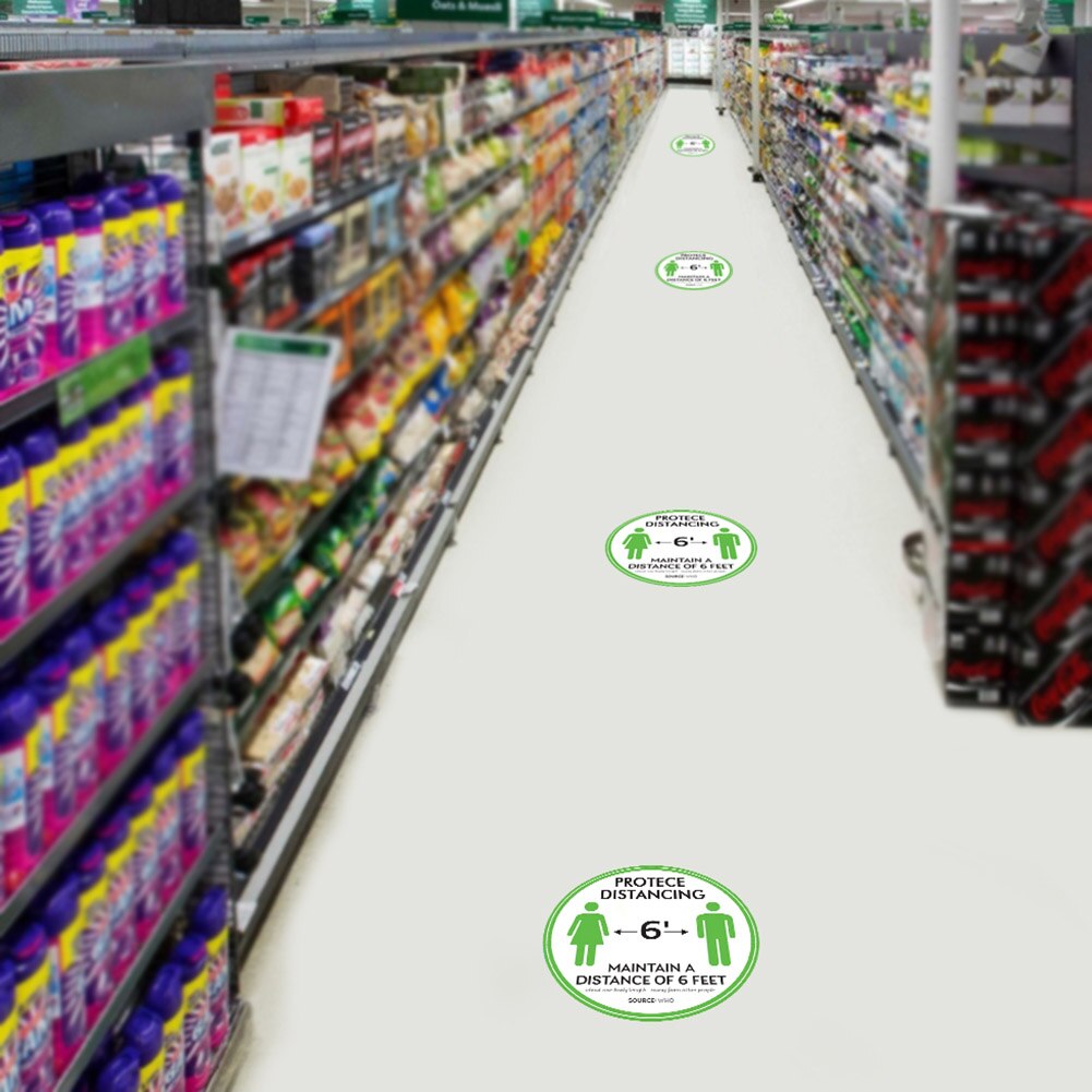 Anti Slip Cue Bank Public Area Social Distancing Floor Sign Line Up Adhesive Waterproof 6ft Round Store Pressure Sensitive Vinyl