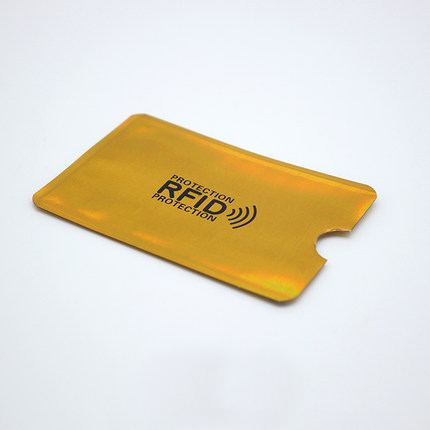 5 kpl turvavarkaudenestolukija rfid-sulkuholkki suojaa luottokortteja kotelon kansi alumiinipinnoitettu paperi id pankkikortin pidike: B- kultainen