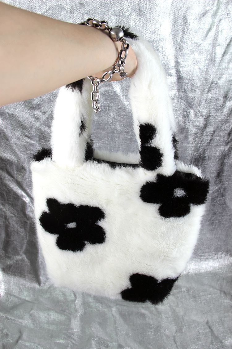 Vintage femmes sacs à main en peluche hiver dames petits sacs à bandoulière mignon fleur motif femme Mini fourre-tout pochette sac à main: flower small