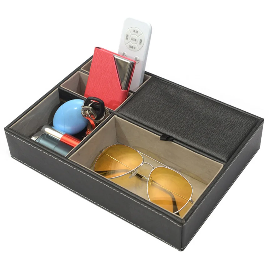 Bandeja organizadora de mesita de noche de cuero Pu para hombre, escritorio, vestidor, caja de almacenamiento superior, joyería, llaves, teléfono, billetera, accesorios para reloj, 1 ud.
