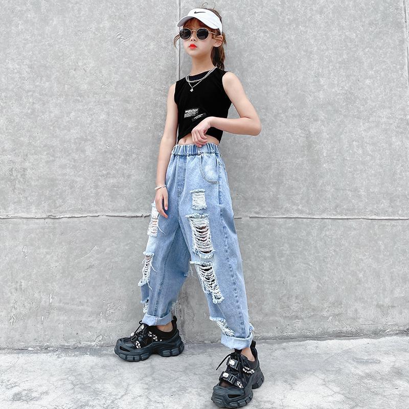Pantalones vaqueros rasgados Con agujeros para niños y niñas, pantalón informal, coreano, para adolescentes de 4 a 14 años, primavera y otoño