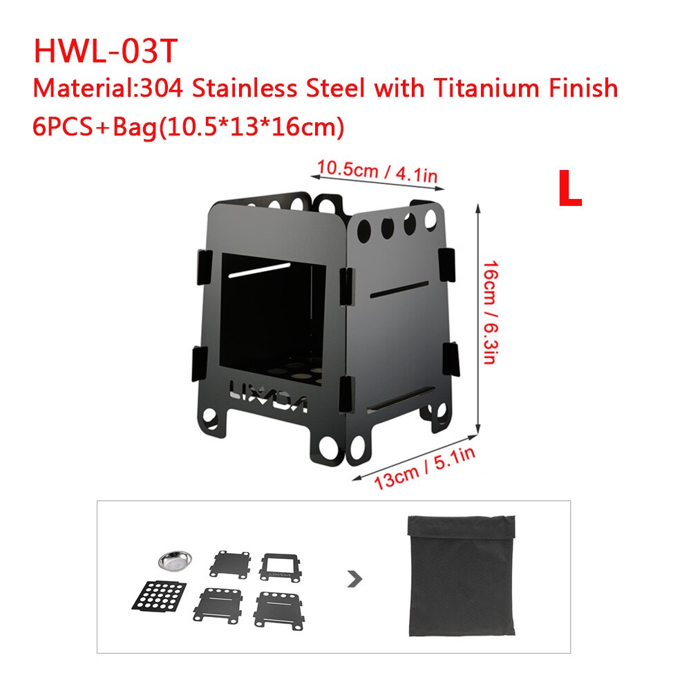 Lixada Portable Titanium Lightweight Folding Wood Stove Pocket Stove Outdoor Cooking Backpacking Camping Stove set accessories: Stove-6