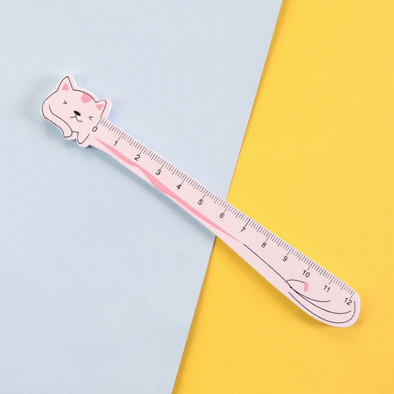 1Pcs Wooden Ruler Cartoon cat painting measuring Stationery Straight Rulers green purple Black pink 12CM