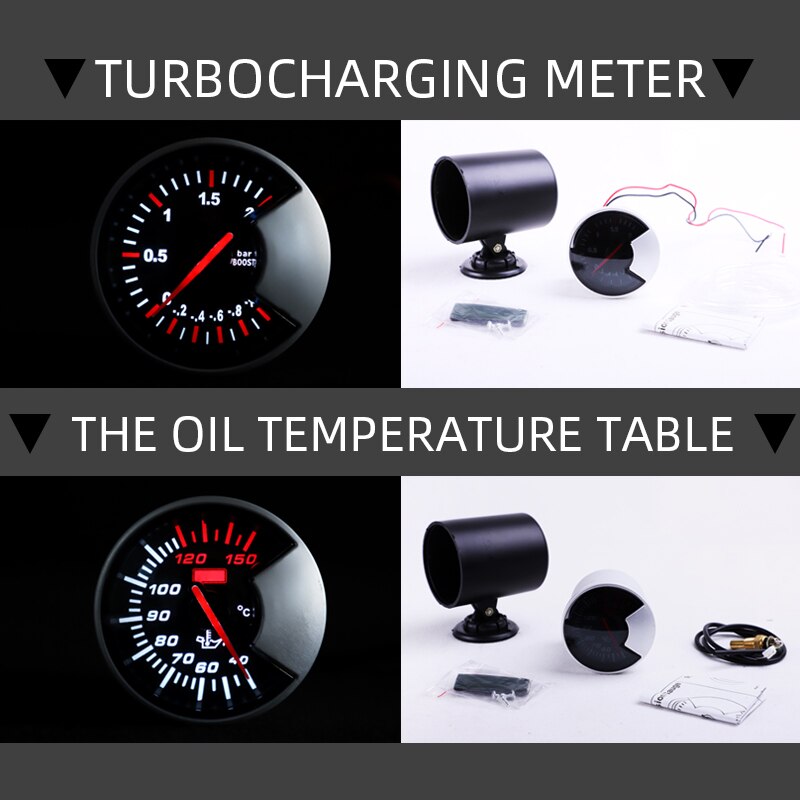Jauge universelle de température de l&#39;huile, de l&#39;eau et du carburant, pression, volt, rapport Air/carburant, augmentation de la température des gaz d&#39;échappement, coque noire