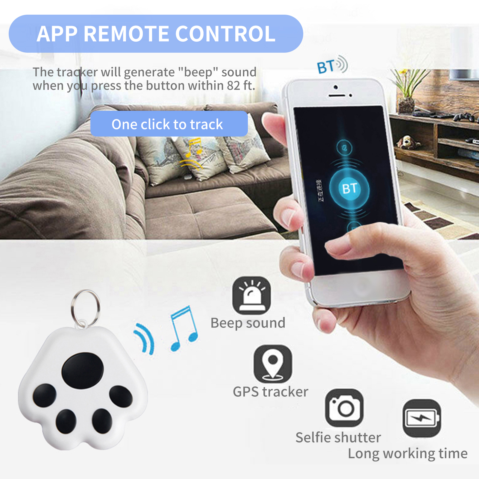 Bt Smart Tracker Voor Huisdieren Toetsen Zakken Portefeuilles Twee-weg Aangemeld Item Locator App Controle Selfie Shutter Voor Ios/Android Telefoons