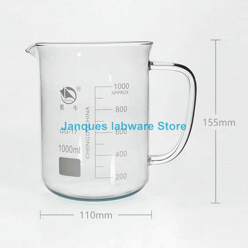 1pcs 400/500/600/800/1000ml Glass Beaker with handle High borosilicate glass Measuring Cup with Scale Laboratory glassware