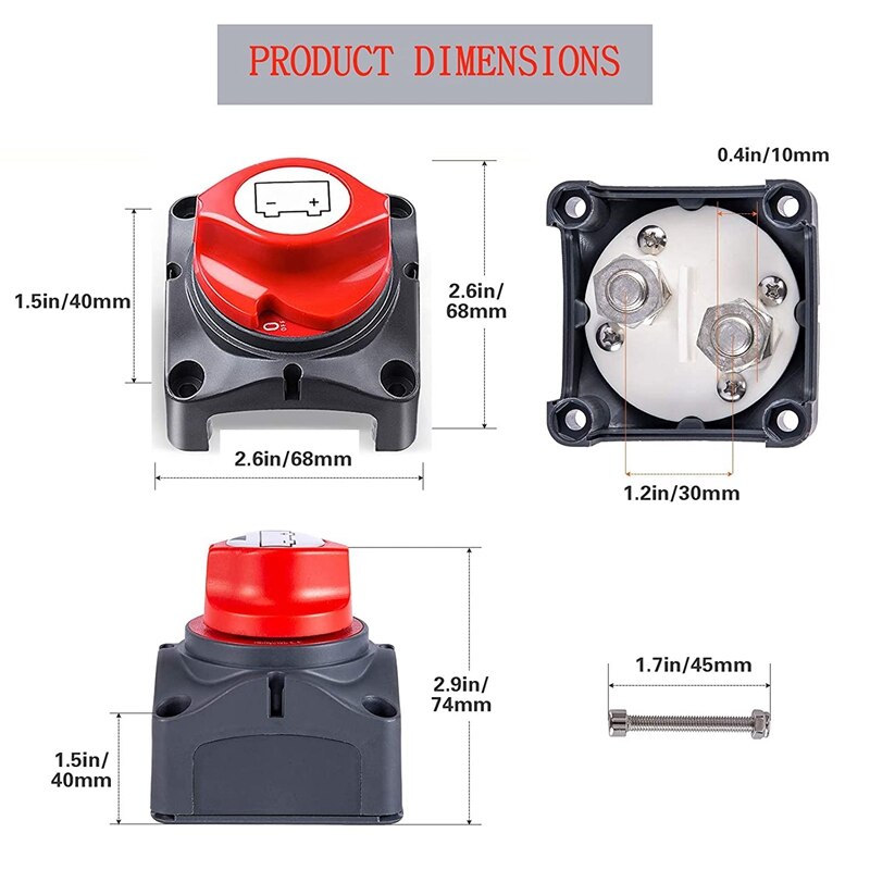 12V 24V 48V Battery Disconnect Switch, RV Master Isolator Cut Off Switch for Marine Boat Car Truck Camper RV Trailer