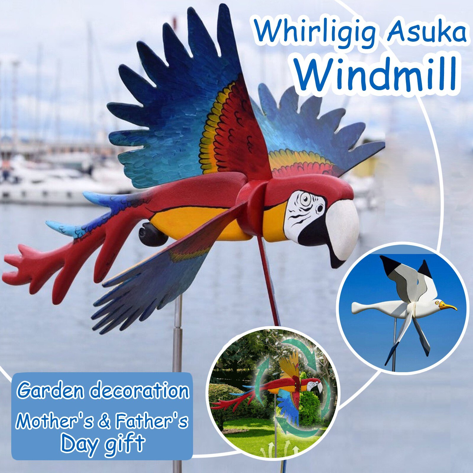 Draaimolen-Asuka Serie Windmolen Whirly Papegaaien Tuin Gazon Decoratie Binnenplaats Farm Yard Animal Decoratieve Stakes Wind Spinners