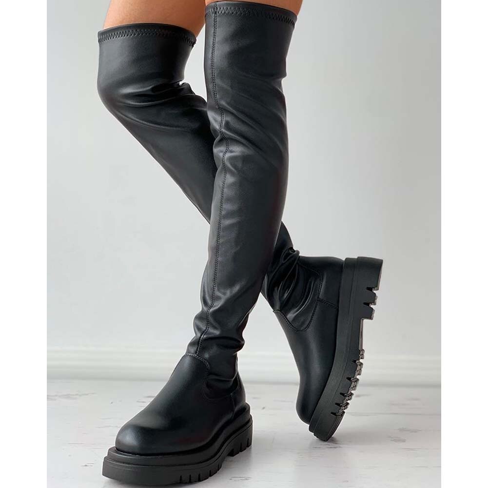 Chaussures antidérapantes à plateforme Easy Walk pour femmes, bottes noires à la , pour loisirs, Cool au dessus du genou,