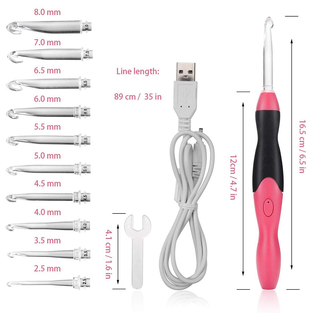 11 In 1 LED Light Up Crochet Hook Set Rechargeable Ergonomic Crochet Hook DIY Weaving Tool Knitting Hook Tools With Crochet Case