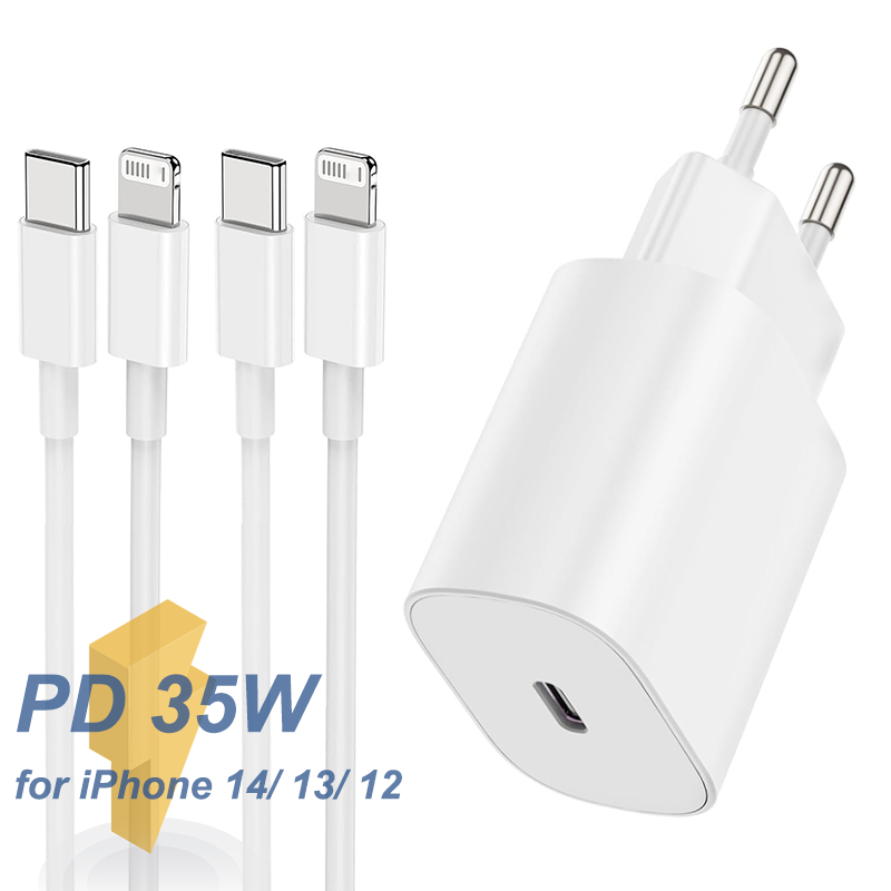 PD 35W tipo C Cable de cargador rápido para iPhone 16 15 14 13 Pro Max adaptador de cargador para iPad cargadores de pared con enchufe de la UE 1m 2m