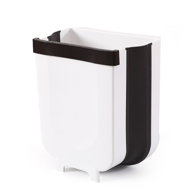 Poubelle pliante de cuisine, poubelle pratique suspendue pour toilettes, poubelle de rangement en Silicone pour voiture: WHITE / S