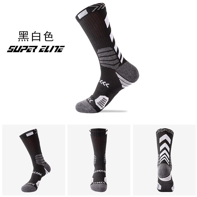 Men's Basketball Sock Cushion Athletic Long Sports Outdoor Socks Free size: Black white