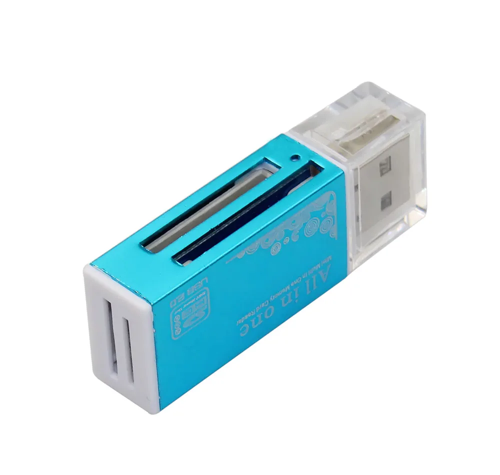 1 st kortläsare tiny usb 2.0 alla  in 1 multi minneskort läsare adapter för micro sd sdhc tf  m2 mmc 2 färger: Blå