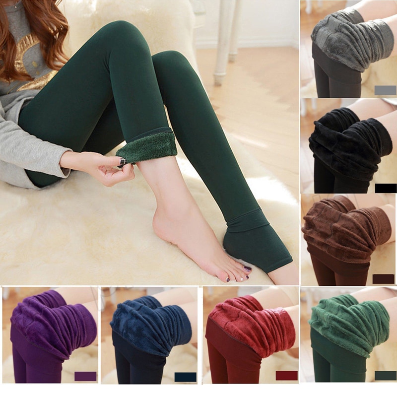 Warm Winter Tights Women's Thick Fleece Lined Thermal Stretchy Clothes Tights Woman Solid Cotton Blend Tights