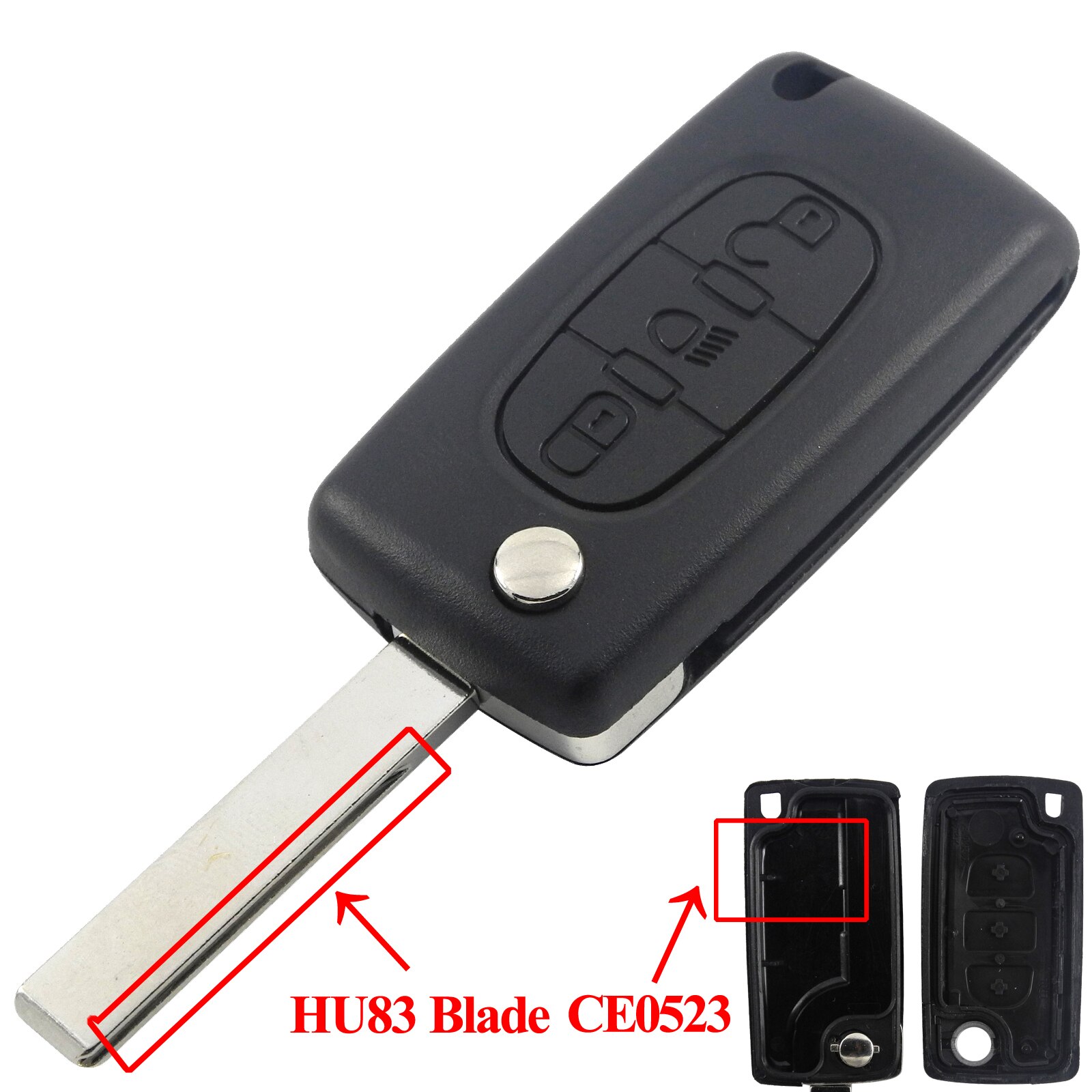 2/3/4B Remote Flip Car Key Shell CE0523 for Peugeot Partner 107 307 407 607 807 Citroen C2 C3 C4 C5 C6 C8 Berlingo Xsara Picasso: For Peugeot / 3B Lamp HU83 Blade